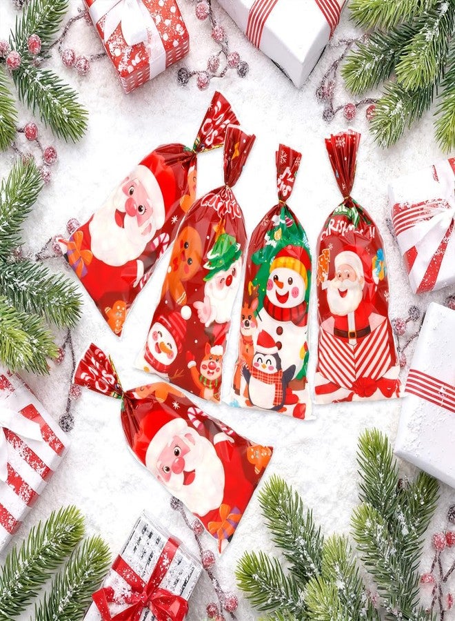 Luktastic Christmas Treat Bags, 100Pcs Christmas Candy Bags, Red Santa Claus Xmas Cellophane Treat Bags with Twist Ties, Cellophane Gift Bag Cookie Bags Goodie Bag for Xmas Holiday Party Favors Supplies - Image 4